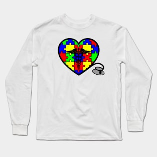 Autism Awareness Nurse Heart Stethoscope Long Sleeve T-Shirt